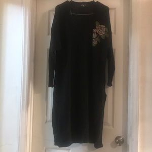 Black floor length duster, rose graphic on side